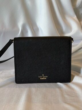 kate spade Black Saffiano Crossbody Bag with Gold Logo